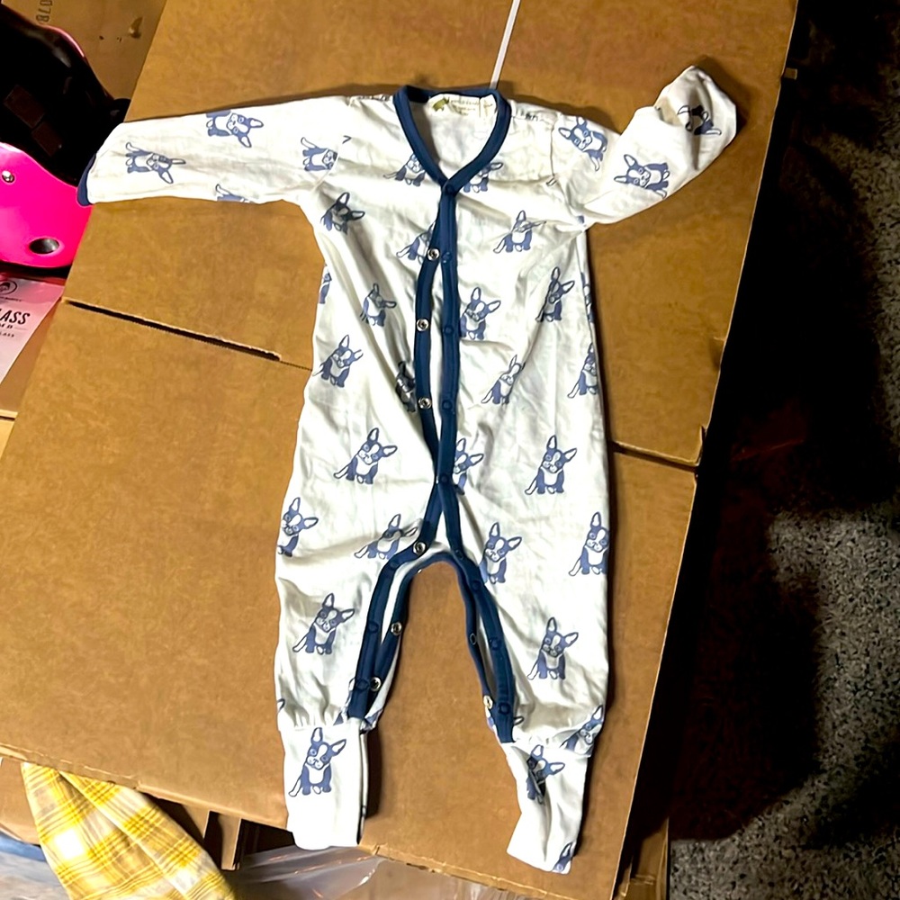 Monica + & and Andy onesie French bulldog pattern